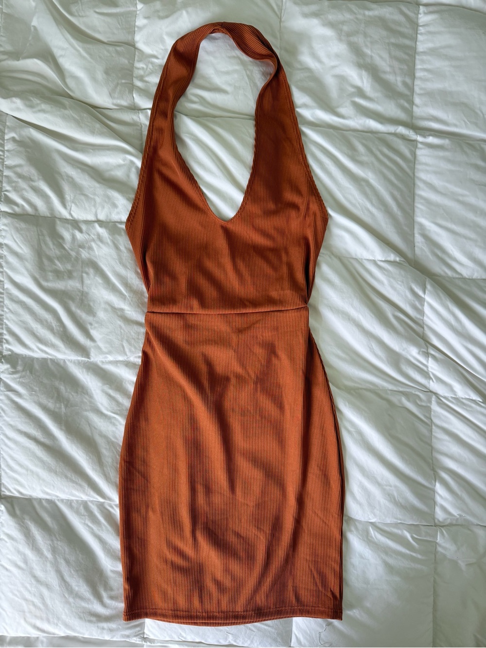 PLT Ribbed Halter Bodycon Dress - Rust Orange Size 4